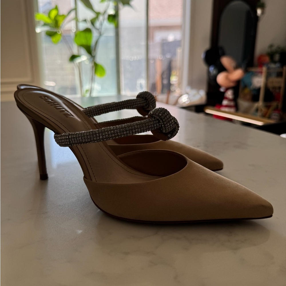 Nordstrom Tan Heels with Embellished Straps